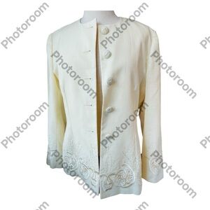 Yellow Blazer with Embellished Cuffs and Mandarin Collar